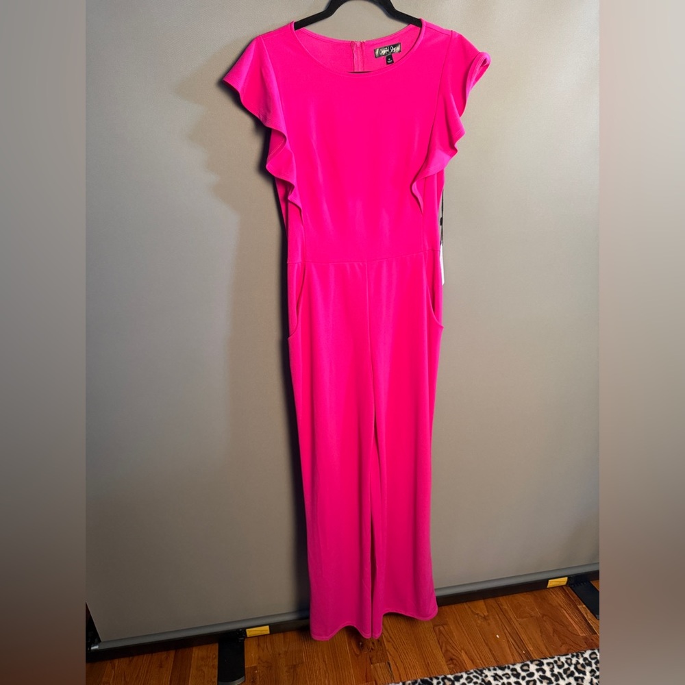 Bright Pink Women's Ruffle Sleeve Jumpsuit